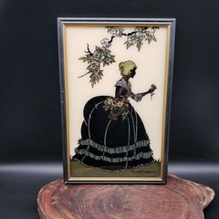 Vintage Reliance Reverse Painted Glass Art “Old Fashioned Garden” Framed 1920s