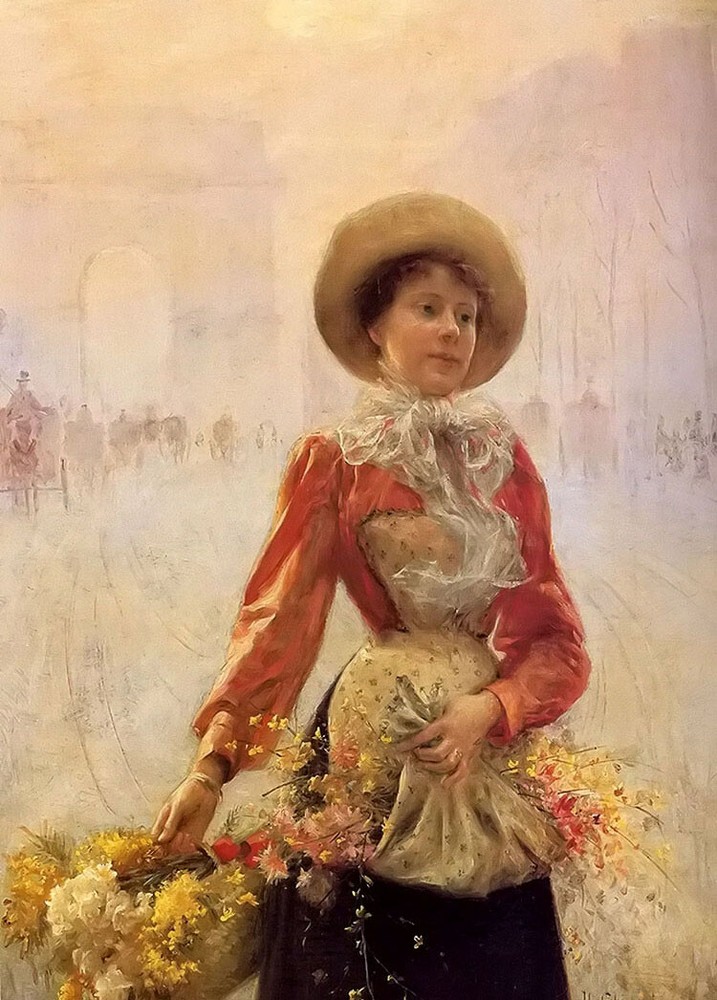 Ｏｉｌ　ｐａｉｎｔｉｎｇ Julius LeBlanc Stewart – flower girl beauty young female on canvas