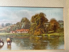 Frederick William Hayes (1848 – 1918) „Cattle By River“ Mixed Media Painting