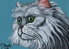 ACEO ATC Original Painting White Persian Cat Pet Art-C. Smale