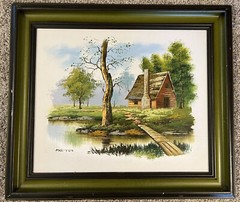 Vintage MCM Catherine Parker “Melton” Original Oil Painting Canvas Wood Cottage