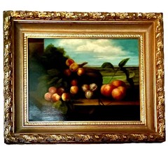 Italian Artist Signed Gilt Framed Original Oil on Canvas Still Life Painting