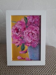 pink peonies original oil painting, peonies wall art, flower painting in frame