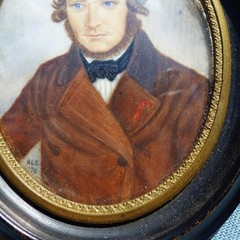 ANTIQUE 19th CENTURY MINIATURE MAN PORTRAIT PAINTING DATED 1876
