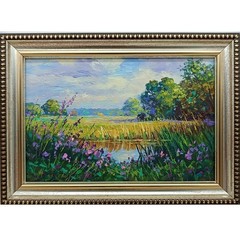 River Original Oil Painting 6×4 Framed Signed Summer Meadow Forest Landscape Art