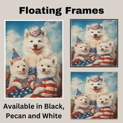 American Eskimo Dog Family in Patriotic Outfits Canvas Wall Art