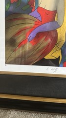 LINDA LE KINFF ORIGINAL PAINTING WOMAN RED DRESS SIGNED FRAMED COLORFUL