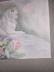 Original Watercolor Painting Cat Portrait Kitty Wall Art Unframed 15”x11” Signed