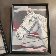 Vintage Framed Paint By Number Horse Pictures Set of 2 Retro Equestrian Folk Art