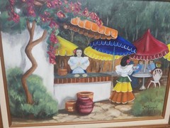 Mid-Century Mexican Market Scene Oil Painting by Margaret Rangel (San Diego)