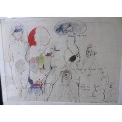 Amazing RARE Find Original JOAN ROOT Signed Art BLUE HEAVEN (1966) Rare Art