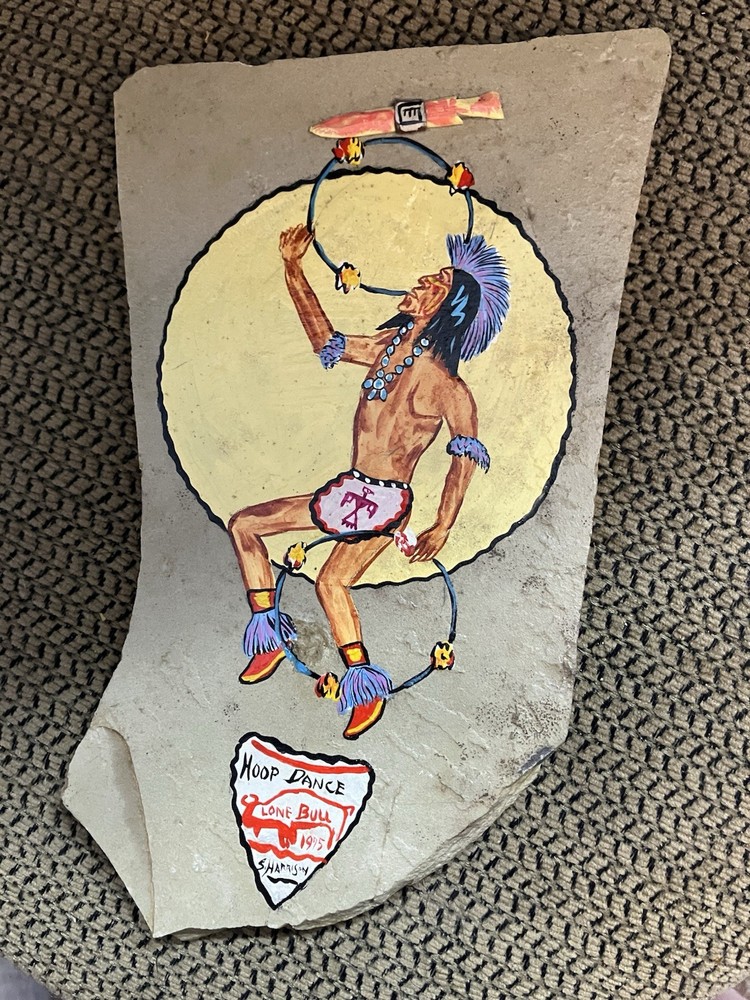 Hoop Dance Vtg Native American Painting Slate Lone Bull Stanley Harrison 1975