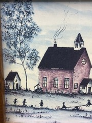 Framed Watercolor Pen Ink Painting Signed by Artist M Frey
