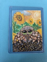 ACEO Original Sunflower Spider Painting 2.5×3.5 OOAK