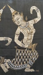 OLD INDIAN PAINTING ON FABRIC DANCING WOMEN INDIAN HALF ACT GOUACHE
