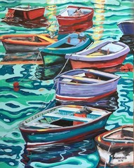 BEACH Boats Original Art PAINTING by DAN BYL Contemporary Canvas Large 4×5 feet