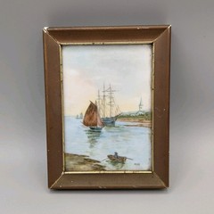 Miniature Painting Seascape, Framed Nautical Art, Monogram M.S.K.