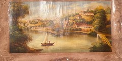 Original Oil Painting European River Village – “Hombre de Rojo” Signed Cala