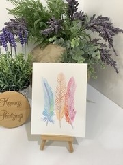 Painting By Kenna Original Watercolour 3 Feathers 12 X 16cm Unframed