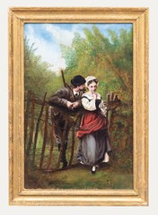 Italian School 1886 Oil – Lovers at the Gate