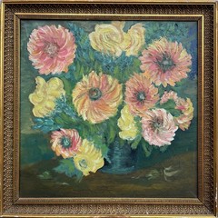 Impressionist Floral Still Life Oil Painting Art Deco 42x42cm