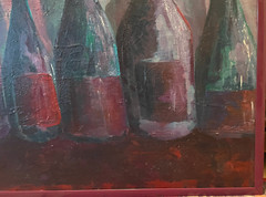 Vintage Original Still Life Painting of Bottles oil canvas OOAK Signed Thompson