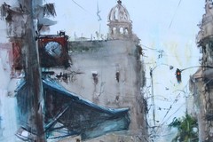 ORIGINAL PAINTING WATERCOLOR BRNO CITY SCAPE STREETS CAR URBAN MODERN 26″x 22″in