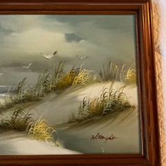Vintage SEASCAPE coast ocean Painting original hand painted sand beach signed