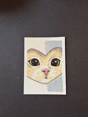 ACEO Art Card Original Heart Shaped Cat Acrylic Painting 2.5 x 3.5
