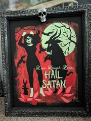 Original El Gato Gomez Painting – „Live Laugh Love Hail Satan“ – Framed & Signed