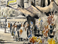 Franz Herbelot „La Madeleine et le Marche aux Fleurs“ Litho Watercolor Numbered