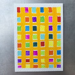 Original Linocut ACEO Gouache Painting Geometric Abstract Cityscape