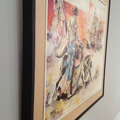 Vintage MCM Epifanio Ortega Oil On Canvas Painting Abstract Bullfighting Scene!