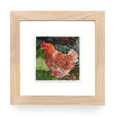 Chicken Original Painting, Acrylic, 6×6 inches framed, OOAK by Cristal Ortiz