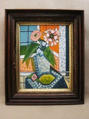 Original Pink Floral Still Life Painting Flower Wall Art Framed Original