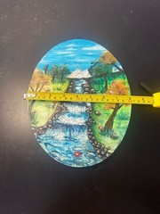 Hand-Painted Oval Landscape. “River Scene autumn days”
