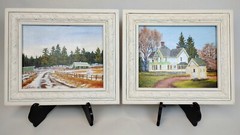 2 Framed Original Acrylic Paintings Barn Farm Rural Scene Judy Bradley 13×11”