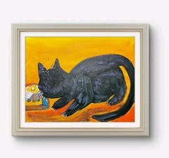Cat And Mouse Vibrant Abstract Expressionism Canvas Painting 11×14