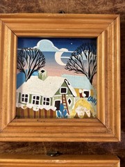 LOT OF 4 Wood FRAMED PICTURES / PAINTINGS / 1980s By Canal, Rome Italy? 3″ Sq.
