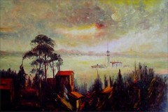 Stretched, Impression Oceanview, Quality Hand Painted Oil Painting 24x36in
