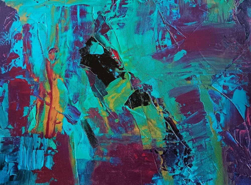 abstract paintings canvas original black white turquoise red purple „Madrid“