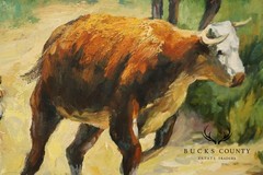 Horse Oil Painting on Canvas 55″ x 43″ Signed ‚S. T. Cesent‘ in Gold Gilt Frame