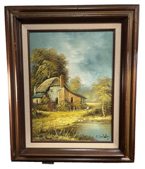 F. Swatsley Vintage Oil on Canvas of Swiss Landscape, Wood Frame, RARE FIND