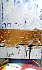 Original painting Blue Gold abstract hand painted art large 18x24x1 by pb