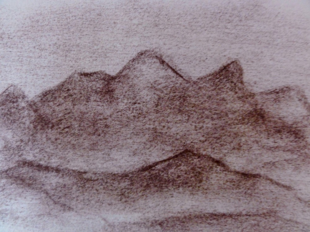 ALBERT WALLAT (1917-1997) Charcoal Drawing Mountains / Landscape / Mountains