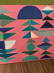 Original Abstract Geometric Painting 8×10 Modern MCM Colorful Shapes Wall Art