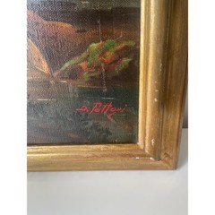 Vintage Italian Landscape Oil Painting Signed D Fatoni Mid Century Gold Frame