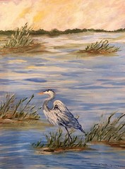 Original Painting Blue Heron In Swamp Waters 9×12” Ready To Frame FREE SHIPPING