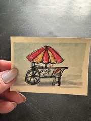 Mini “Hot Dog Cart ” Original Watercolor (Farm Stand Collection ) White Frame