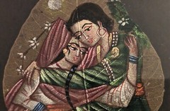Set of 4 Vintage 1970s Framed Indian Oil Paintings on Real Fig Leaves. 9″ x 11″